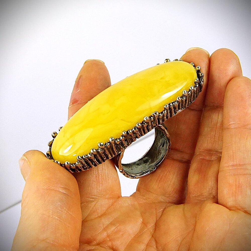 Massive Baltic amber 925 sterling silver Adjustable Ring - OOAK jewelry gift